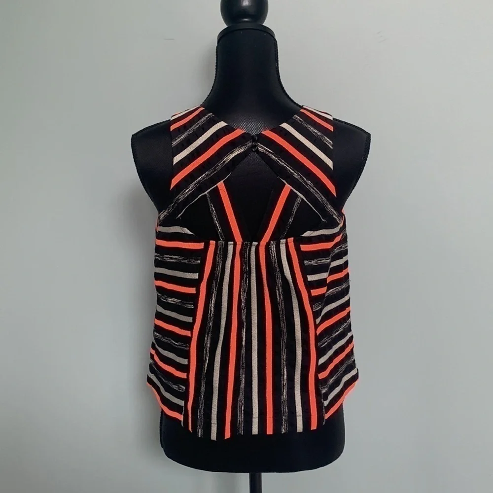 ANTHROPOLOGIE HD in Paris Neon Striped Cut Out Back Sleeveless Top